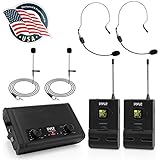 Compact UHF Wireless Microphone System - Pro Portable Dual Channel Desktop Digital Mic Receiver Set w/ 2 Belt-Pack Transmitter, Receiver, 2 Headset Lavalier Mics, Battery, For Home PA - Pyle PDWM2880B
