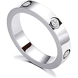 Women's Roman Numeral Ring - Stainless Steel With Cubic Zirconia, Stackable Promise Or Wedding Band