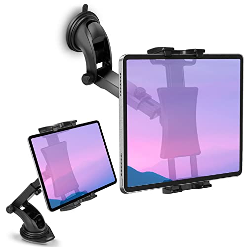 Photo 1 of Car Dashboard & Windshield Tablet Mount Holder, 360° Rotation Window Dash Stand for iPad Pro 12.9/11/10.5/9.7/Air/Mini, Samsung Galaxy Tab, 4.7-12.9" Tablets & Phone, TPU Suction Cup Sticky Gel & Pad