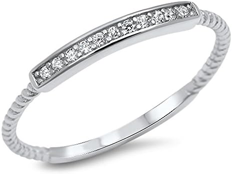 Clear CZ Bar Promise Ring New .925 Sterling Silver Thin Toe Band Sizes 2-12