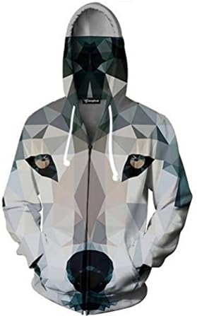 3D Zipper Hoodies Men Diamond Wolf Head 3D Print Pullover Hooded Casual Crewneck Autumn Tops Plus Size 5XL S