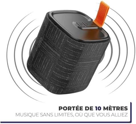 Enceinte Bluetooth Portable, Mini Enceinte sans Fil Format Compact, Haut-Parleur Design Tendance, Jusqu’à 8 Heures d'Autonomie, Résistante aux Projections d’Eau IPX4, Noire, 571078