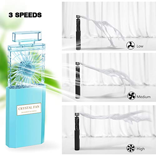 LIGHTDESIRE Mini Fan Handheld Rechargeable, Portable Retractable 3 Speeds with Fragrance, Personal Fans Small Handheld Battery Operated Desk Electric Fan for Travel Home Office School Queue (Blue) - Thumbnail 2