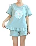 MyFav Teen Girls Lace Trimed Pajama Pleated Sleepwear Cute Bowknot Sheep Nighty