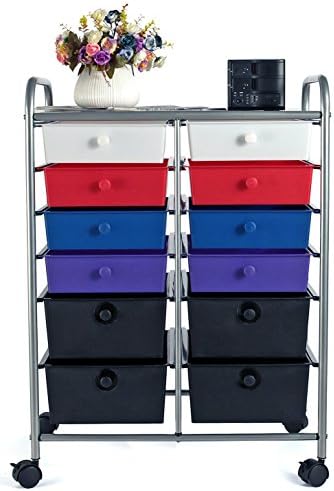 EaseOffice 12-Drawer Rolling Storage Cart with Heavy Duty Chrome Steel Frame for Home, Office, Beauty Salon and More, Multicolor