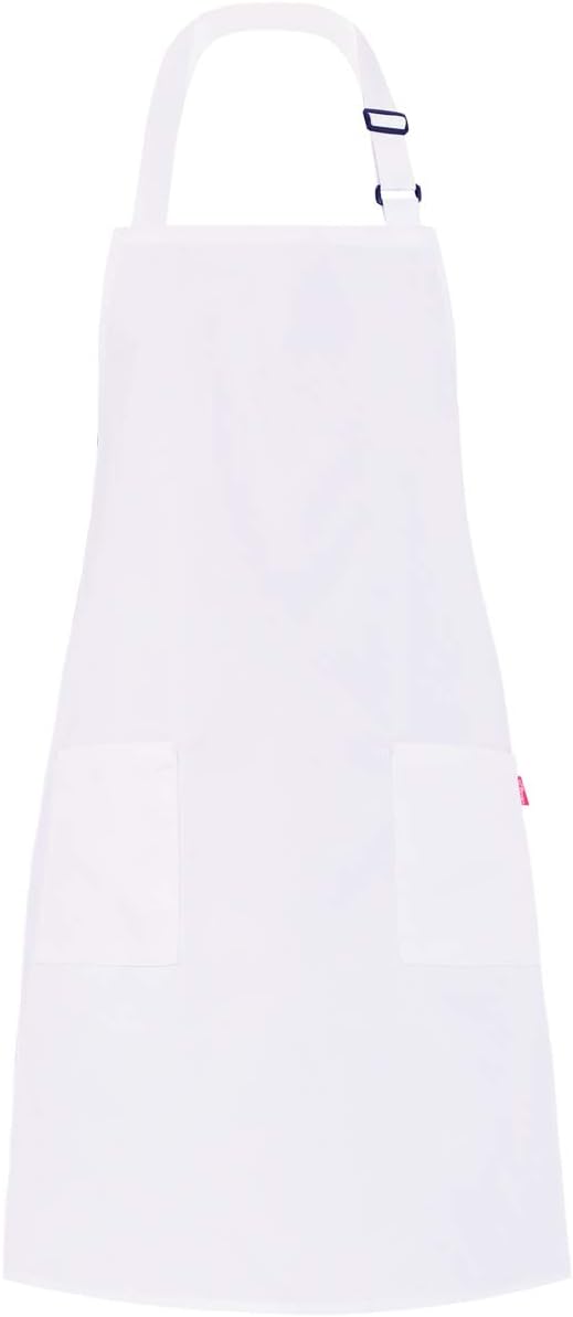 ALIPOBO Bib Aprons for Women and Men, Kitchen Chef Apron with 2 Pockets and 40" Long Ties, Plus Size Adjustable Apron for Cooking - 32" x 28" - White
