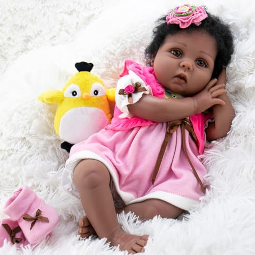 Aori Lifelike Reborn Baby Dolls Black 22 inch Realistic Baby Girl Doll  Weighted Biracial Newborn Baby Doll wit
