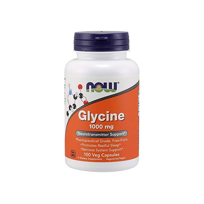 NOW Supplements, Glycine 1,000 mg Free-Form, Neurotransmitter Support*, 100 Veg Capsules