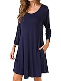 JollieLovin Women's Casual Swing 3/4 Sleeve Pockets T-Shirt Loose Dress (Navy Blue, 2X)