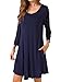 JollieLovin Women's Casual Swing 3/4 Sleeve Pockets T-Shirt Loose Dress (Navy Blue, 2X)