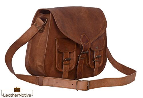 Women's Handmade Leather Boho-Gypsy Purse - Smart Green Canvas Lining and Reinforced Hand-Stitching - 3 Compartments, Plus 1 Zippered Pocket - Crossbody Purse for Business and Pleasure - 13 Inches