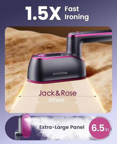Jack＆Rose Steamer Clothes,8s Heat-up Travel Steam Iron,Portable Steamer | Portable,8s Fast Heat-up,150ml Large Tank,7.5‑ft Long Cord,Steam & Iron 2 in 1,for All Fabrics,6.5in Large Ceramic Panel