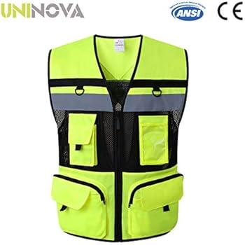 Uninova Safety Vest High Visibility - 10 Pockets Reflective Vest for Men & Women - ANSI/ISEA Standards (Small, YELLOW-03)
