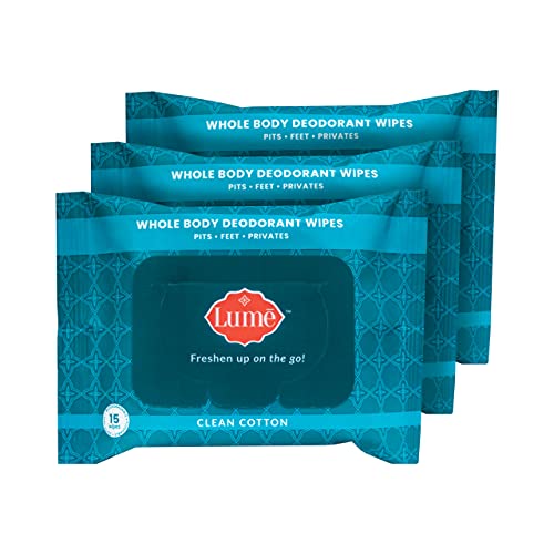 Lume Natural Deodorant Wipes, Body and Underarm Cleansing Wipes, 15