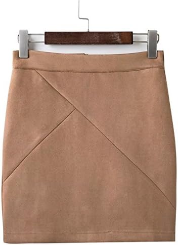 lokp High Waisted Pencil Women Skirt Suede Tight Sexy Mini Short Skirt Khaki S