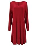 Tandisk Women's Long Sleeve Casual Loose T-Shirt Dress Burgundy S