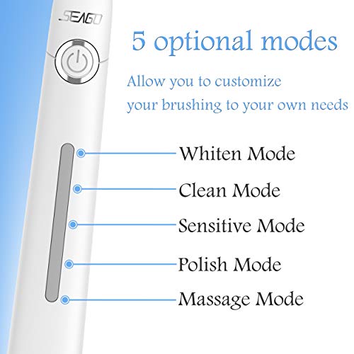 Sonic Electric Toothbrush for Adults Waterproof IPX7 Rechargeable Toothbrush 5 Modes & Smart Timer-Ultra Sonic 40,000 VPM Motor with 3 Dupont Brush Heads (Black)