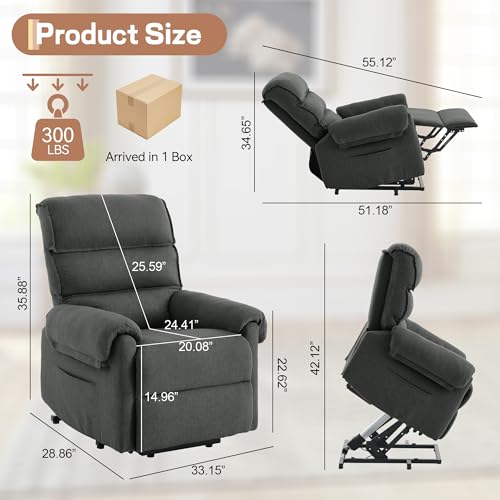 Korser Power Recliner Chair, Electric Recliner Chair for Elderly, Power Lift Reclinerfor Living Room, Dark Grey.