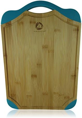 Bamboo Cutting Board - Non Slip Chopping Butcher Block with Groove, Silicone Corners & Handle - Great Food Tray, Cheese Plate or Gift for Friends & Family for Housewarming Party, Wedding or Barbecue