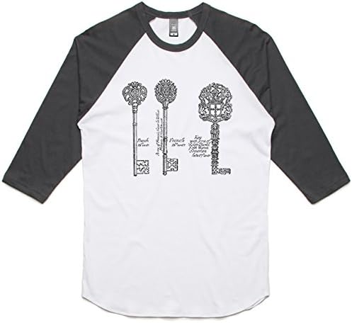 theIndie Fancy Ornate Iron Key (Black) 3/4-Sleeve Raglan Baseball T-Shirt, White / Charcoal, XL