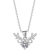 DIAMANTIO 18K Gold Plated Sterling Silver Reindeer Antler Necklace with Cubic Zirconia – Winter Holiday Pendant Statement Jewelry for Women