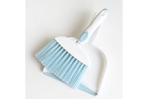 ZEDACY Hand Held Broom and Dustpan Set Mini Brush and Dustpan Set for Home Desktop Sofa Pet Household Care Camping (White+Blue M3)