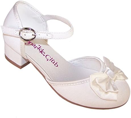 Girls Children Sparkly Ivory Heeled Flower Girl Bridesmaid Special Occasion Shoes