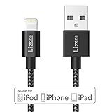 Lizone® 6ft USB Cable with Lightning Connector [Apple MFi Certified] for iPhone 6s 6s Plus 6 6 Plus 5s 5c 5, iPad Pro Mini Air iPad5, iPod and More (Nylon Braided-Black)