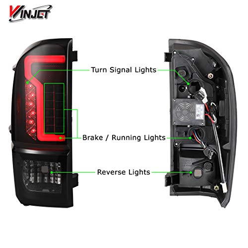 Winjet WJ20-0466-05 Taillights Lamps Replacement for 2016-2019 Toyota Tacoma Black Housing/Smoke Lens LED Tail Lights Glow Bar Running Brake