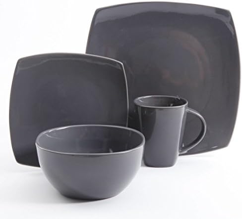 Stoneware Solid Print Grey 16-piece Square Dinnerware Set