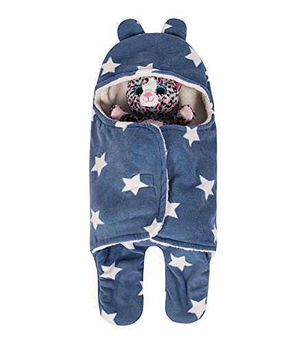 Baby Swaddle Blanket Sleep Sack, Thick Fleece Swaddling Blankets Seperated Legs Soft Warm For Bath, Air-conditioned, Autumn, Winter with Velcro, Cute Bear Ear Hood