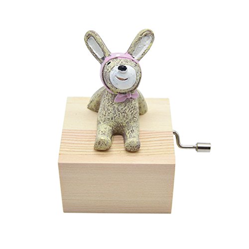 Anlydia Mini Wooden Animal Hand Cranked Music Box Cute Ornament (Rabbit)