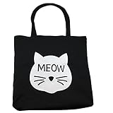 Cotton Canvas Shoulder Tote Bag Handbag Casual Travel Beach Bag Heavy Duty Grocery Shopping Bag (Black Cute Cat, Zipper)