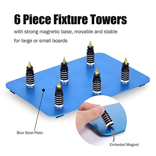 Toolour 6 Pieces PCB Circuit Board Holder - Magnetic Fixture Tower On the Blue Steel Base for Electronic Boards Repairing Soldering Desoldering Rework