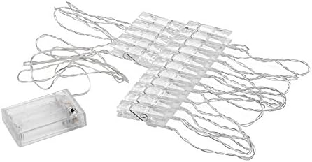 popsvon String Lights 16 LED Photo Clips Hanging Pictures and Cards, Decor of Bedroom, Patio,Indoor and Outdoor, Battery Powered, 15 feet (Warm White)