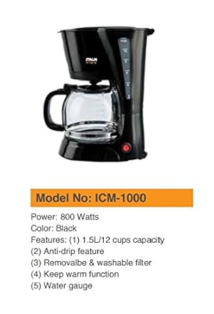 1.5 Litre 12 Cups Coffe Maker | Washable m Removable Filter| 800 Watts |