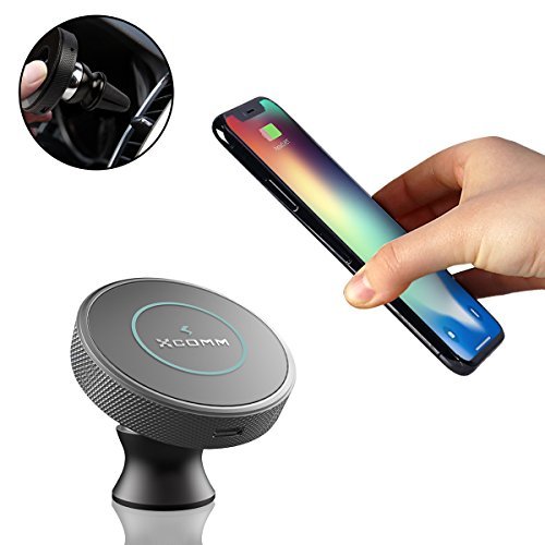 Qi Wireless Charger Car Mount Holder, Xcomm Low Charging Temperature Nano-tech [Dashboard / Air Vent] Qi Charging Stand for iPhone X/ 8/8 Plus Samsung Galaxy Note 8 S9/S9 Plus S8/S8 Plus (Black)