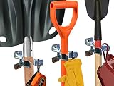 Heavy Duty Shovel Holder Wall Mount and Garden Tool Hangers for Garage Wall, Broom Clips for Wall and Rake and Shovel Organizer (10 Pack), Hardware Included + 2 Double Hooks for Garden Rake Holde
