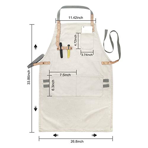 NEXT-SHINE Durable Plus Size Canvas Work Apron with Pockets Cross-Back Straps & Adjustable for Women, Men Use in Gallery, Studio, Handicraft Workshop - 33.86 x 26.8 inch.