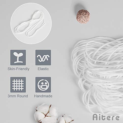 55 Yard Earloop Cord Elastic Strap, White Cord Stretchy Ear Tie Rope Handmade String for Sewing,1/8-Inch (3mm) by Aitere