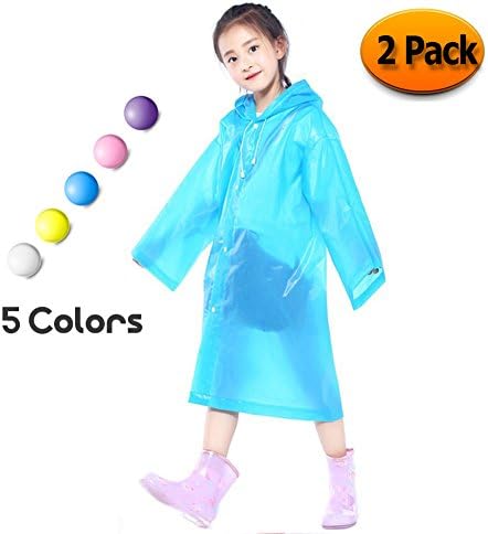 Kids Children Rain Poncho - Portable PVC Lightweight Waterproof Emergency Raincoat for Girls Boys with Hoods and Sleeves Perfect for Outdoor Activities Blue (2 Pack)