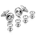 INBLUE Men's Rhodium Plated Cufflinks CZ Silver Stud Set Tuxedo