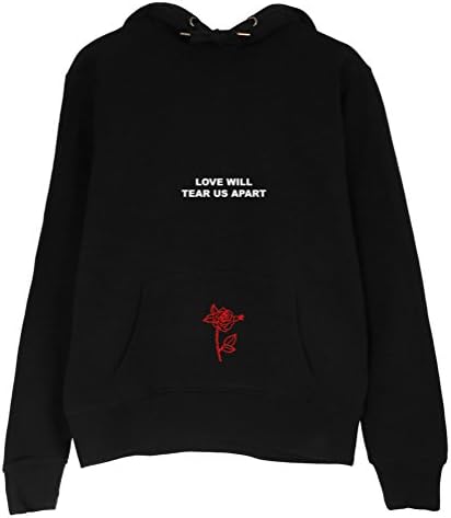 Women's Black Love Will Tear Us Apart Letter Print Rose Pattern Hoodied Sweatshirt