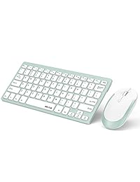 Wireless Keyboard and Mouse, Jelly Comb 2.4G Slim Compact Quiet Small Keyboard and Mouse Combo for Windows, Laptop, PC, Notebook-White and Mint Green