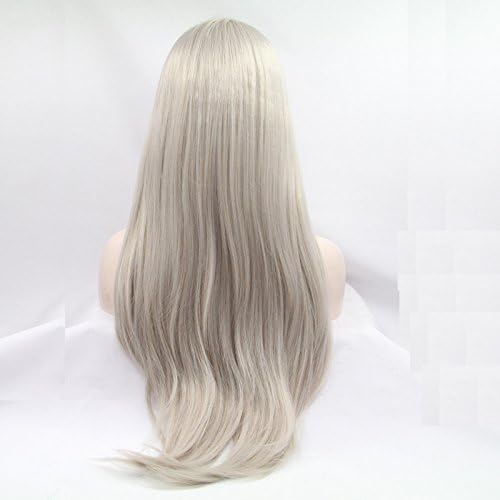 Xiweiya Long Grey Lace Front Wig Long Silver Blonde Synthetic Lace Front Wig 13x4 Lace Glueless Wig Heat Resistant Fiber Half Hand Tied Wig 180% Density Hair-replacement 26 inch for Women - Image 5