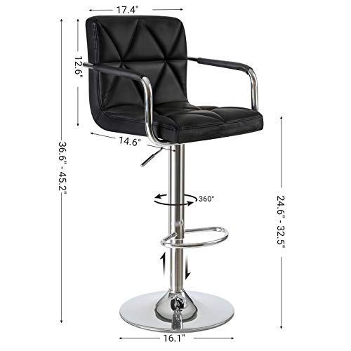 SONGMICS Set of 2 Adjustable Swivel Bar Stool Chairs Counter Stools, Breakfast Chairs with Arms