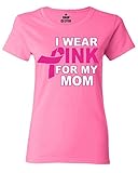 Shop4Ever I Wear Pink For My Mom Women's T-Shirt Breast Cancer Awareness Shirts