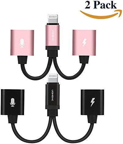 [2 Pack] iPhone 8/8 Plus Dual Lightning Adapter &amp; Splitter, Double Lightning Port Jack with Audio, Charge and Sync Data for iphone 7/7 Plus, Compatible with iPhone X and ios 11