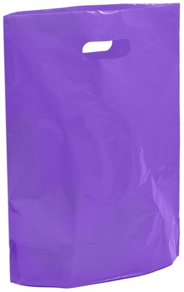 50x Purple Plastic Carrier Bags Large 15" x 18" + 3" Plastic Shopping Bags Reusable Retail Market Traders Fashion Colored Carriers Uk Store 247