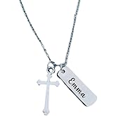Personalized Cross Necklace for Girls, Engraved Stainless Steel Name Charm, First Communion Necklace, Baptism Gifts for Girls, Bible Verse Cross Pendant Christian Jewelry